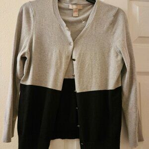 Banana Republic Workwear Button black silk cotton Grey cardigan Colorblock  S